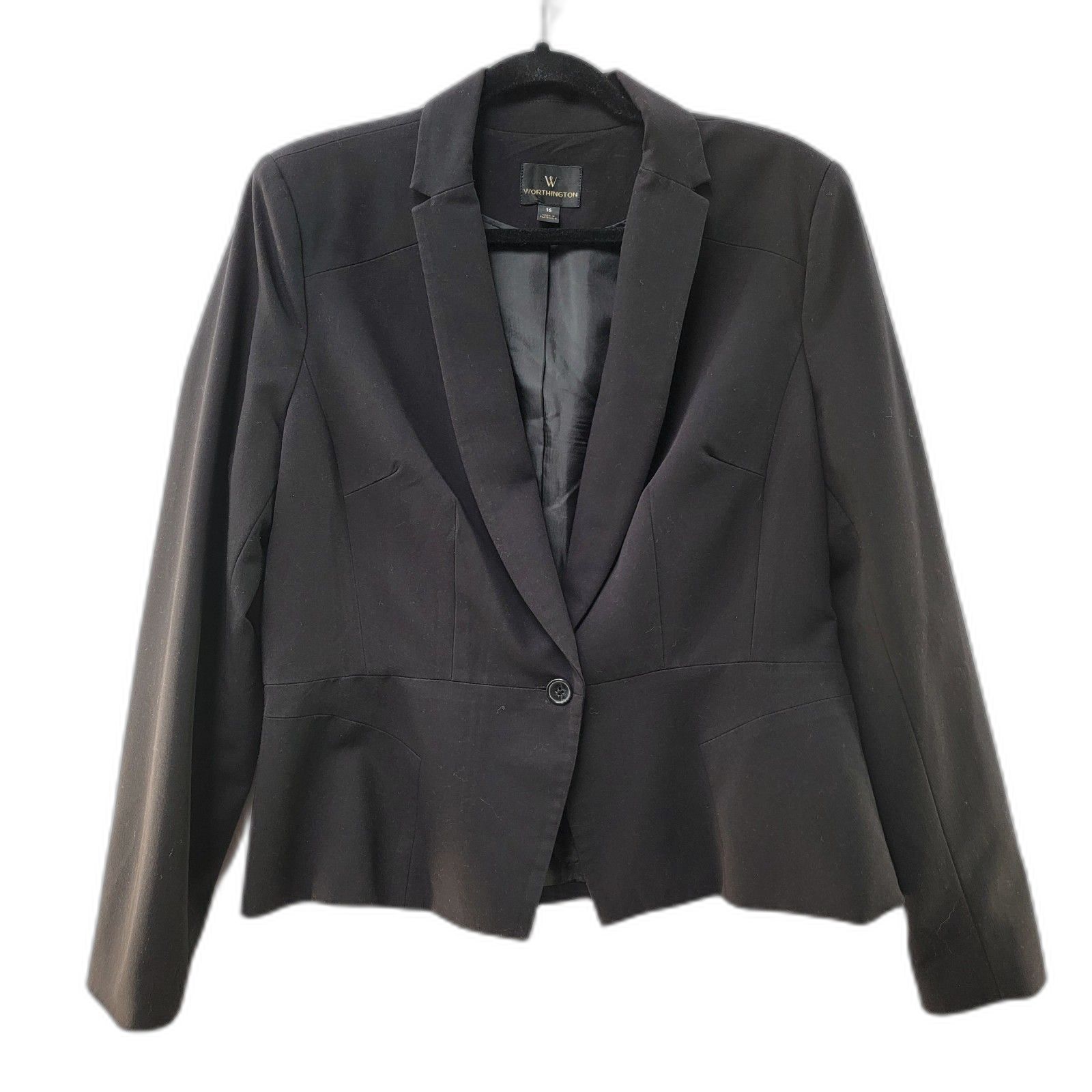 Worthington Black Blazer Notched Lapel Single Breasted Long Sleeve Women's Sz 16
